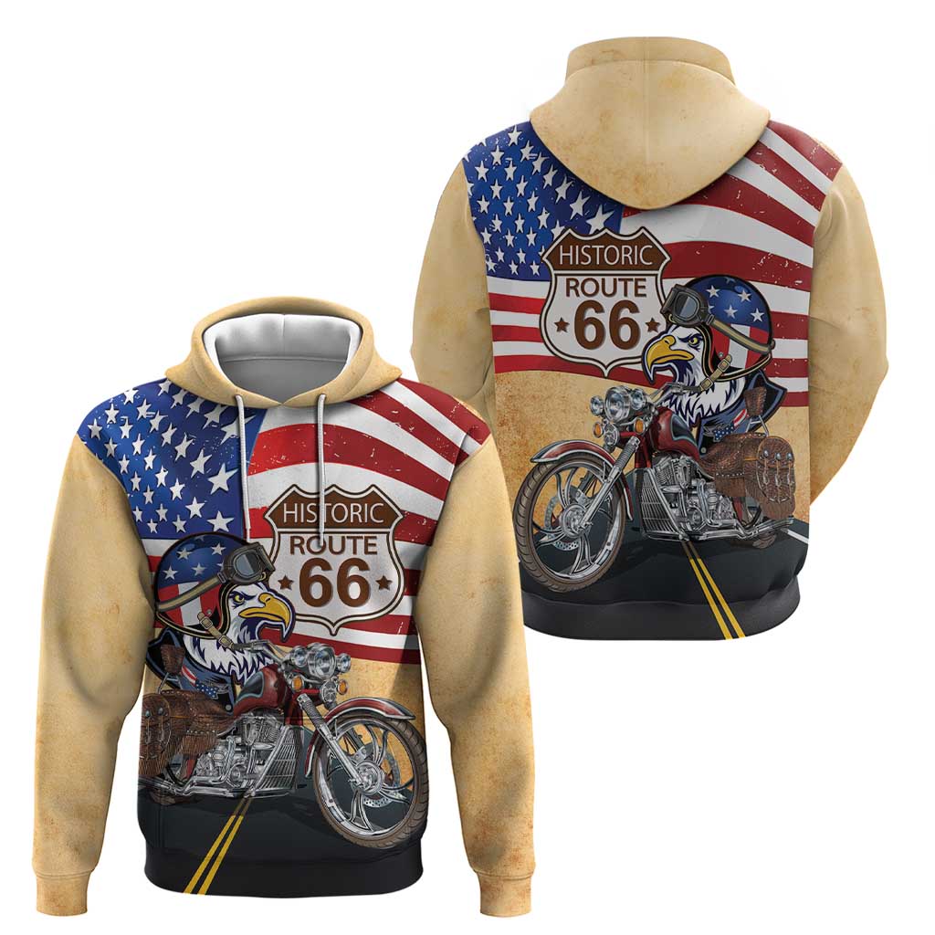 Route 66 United States Zip Hoodie Historic Highway USA Eagle With Motorcycle - Wonder Print Shop