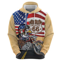 Route 66 United States Zip Hoodie Historic Highway USA Eagle With Motorcycle - Wonder Print Shop