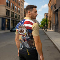Route 66 United States Zipper Polo Shirt Historic Highway USA Eagle With Motorcycle - Wonder Print Shop