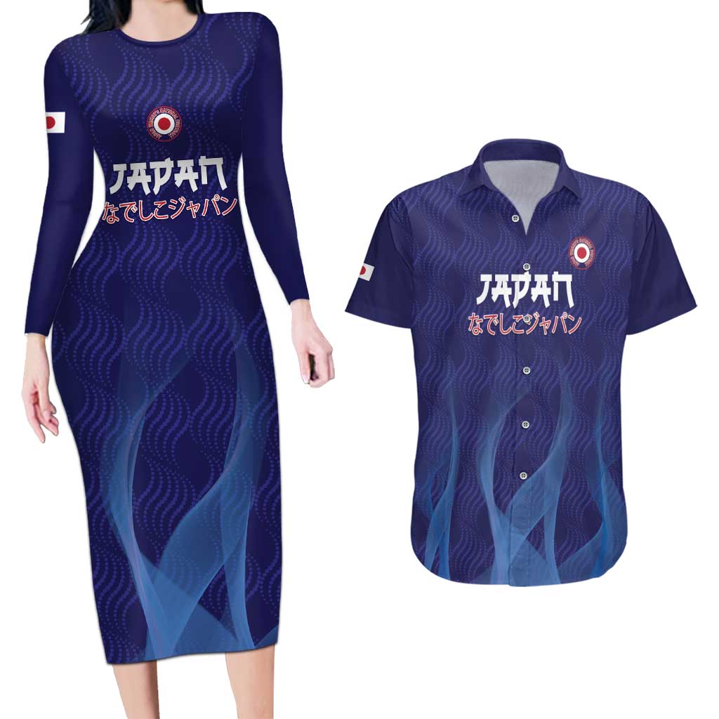 Custom Japan Football Couples Matching Long Sleeve Bodycon Dress and Hawaiian Shirt Go Champions Nadeshiko Japanese - Wonder Print Shop