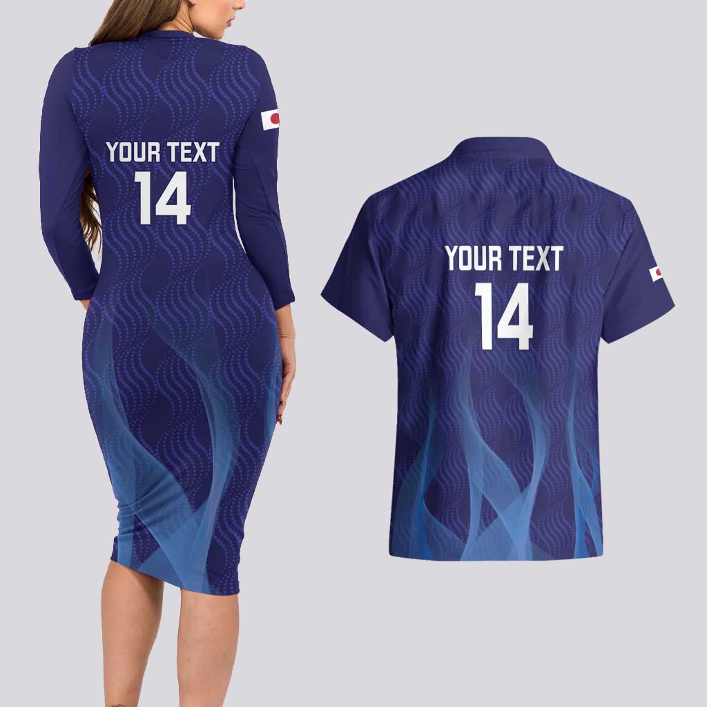 Custom Japan Football Couples Matching Long Sleeve Bodycon Dress and Hawaiian Shirt Go Champions Nadeshiko Japanese - Wonder Print Shop