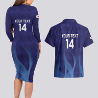 Custom Japan Football Couples Matching Long Sleeve Bodycon Dress and Hawaiian Shirt Go Champions Nadeshiko Japanese - Wonder Print Shop
