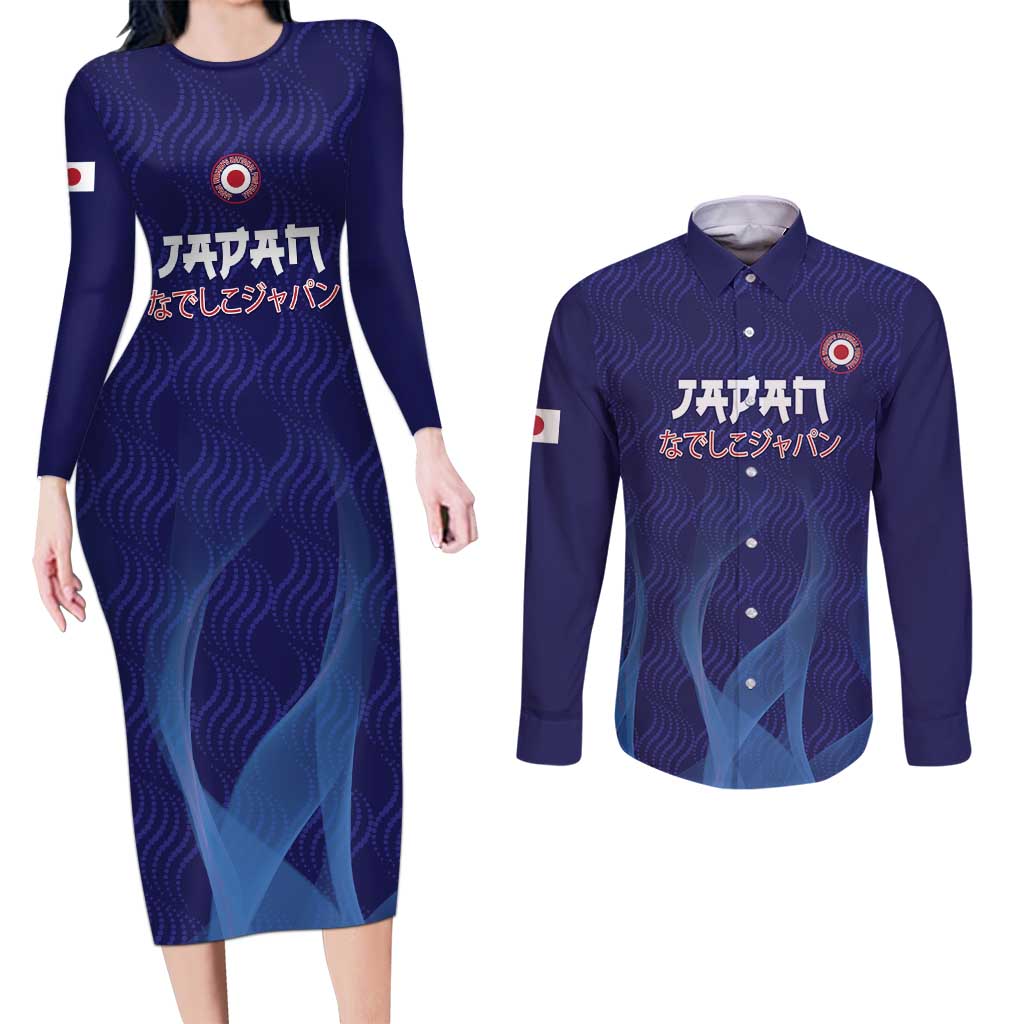 Custom Japan Football Couples Matching Long Sleeve Bodycon Dress and Long Sleeve Button Shirt Go Champions Nadeshiko Japanese - Wonder Print Shop