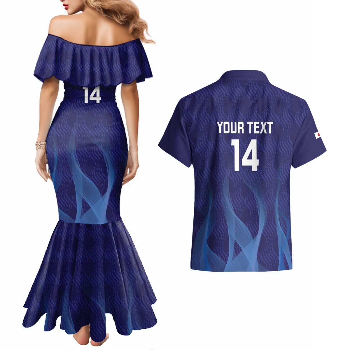 Custom Japan Football Couples Matching Mermaid Dress and Hawaiian Shirt Go Champions Nadeshiko Japanese - Wonder Print Shop