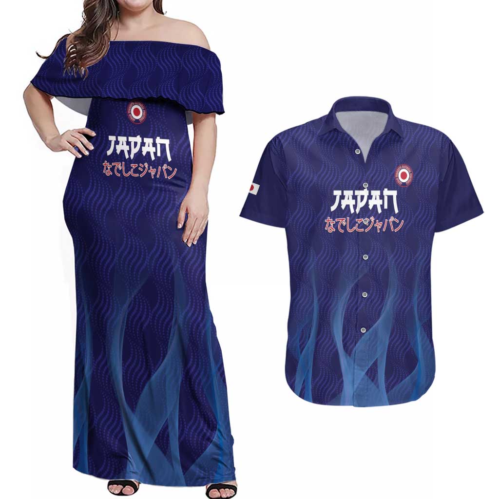 Custom Japan Football Couples Matching Off Shoulder Maxi Dress and Hawaiian Shirt Go Champions Nadeshiko Japanese - Wonder Print Shop