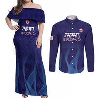 Custom Japan Football Couples Matching Off Shoulder Maxi Dress and Long Sleeve Button Shirt Go Champions Nadeshiko Japanese - Wonder Print Shop