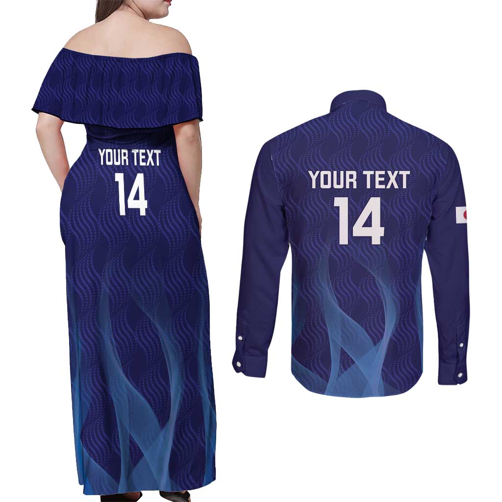 Custom Japan Football Couples Matching Off Shoulder Maxi Dress and Long Sleeve Button Shirt Go Champions Nadeshiko Japanese - Wonder Print Shop
