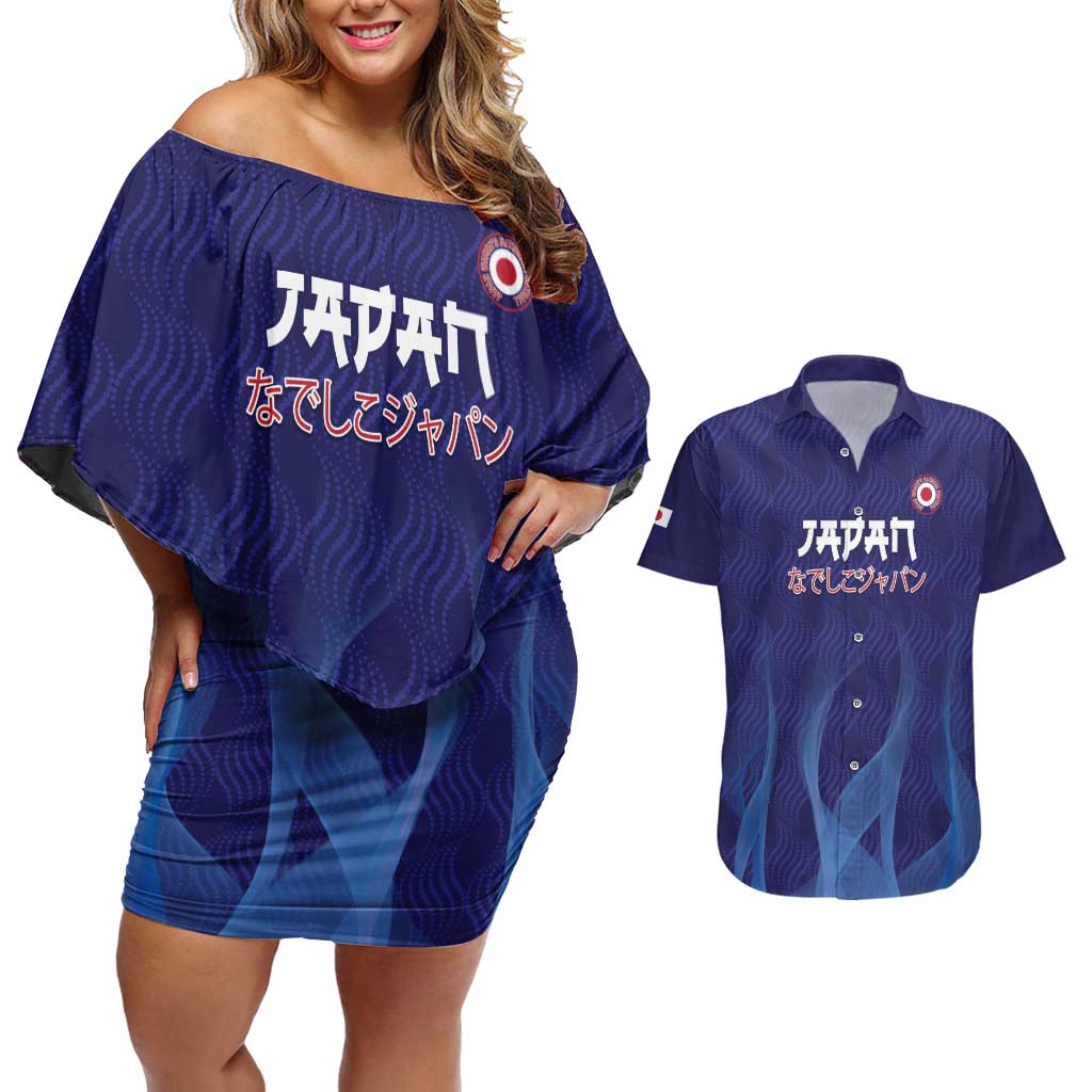 Custom Japan Football Couples Matching Off Shoulder Short Dress and Hawaiian Shirt Go Champions Nadeshiko Japanese - Wonder Print Shop