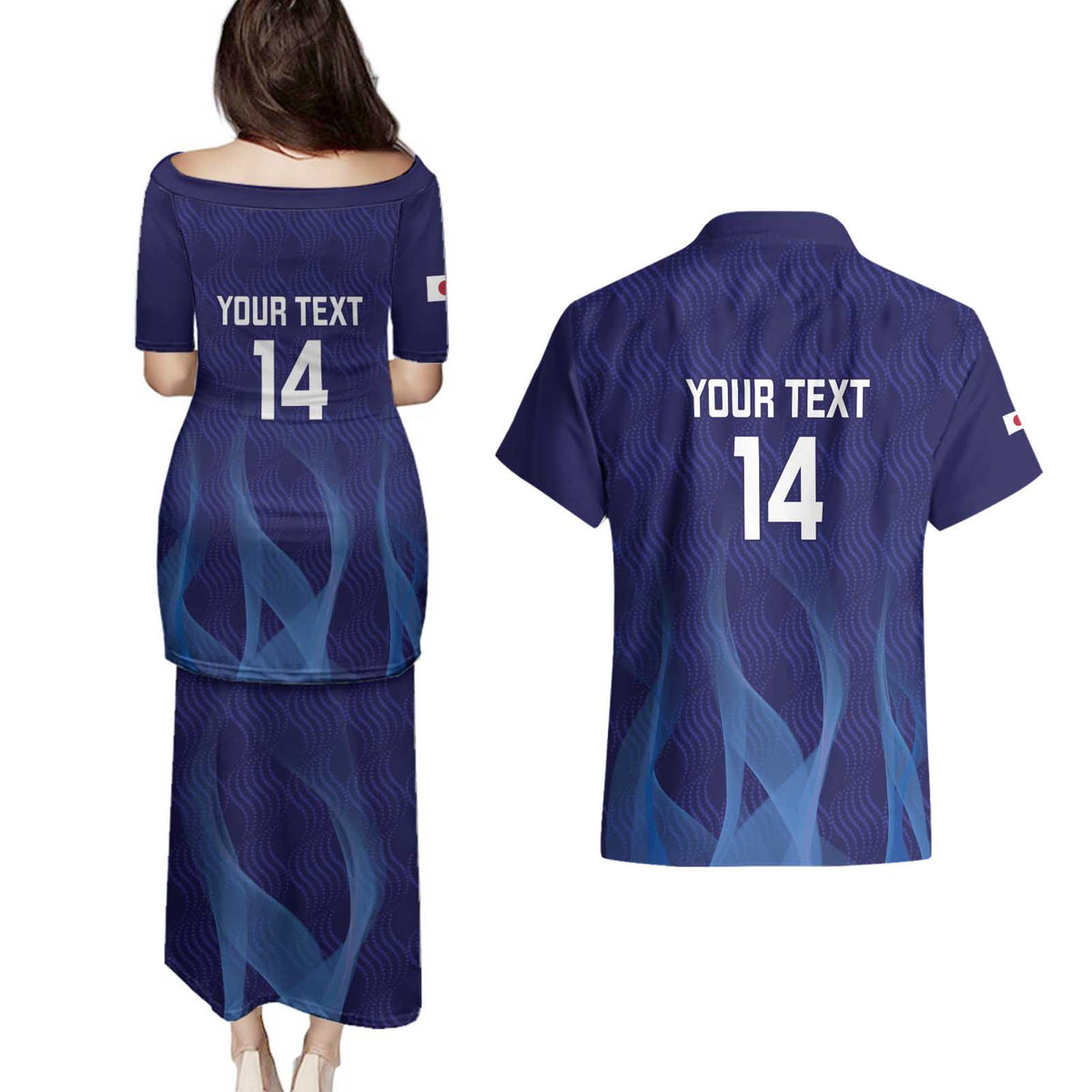 Custom Japan Football Couples Matching Puletasi and Hawaiian Shirt Go Champions Nadeshiko Japanese - Wonder Print Shop