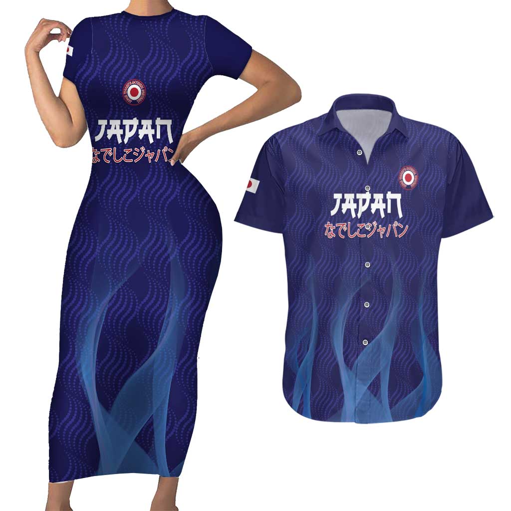 Custom Japan Football Couples Matching Short Sleeve Bodycon Dress and Hawaiian Shirt Go Champions Nadeshiko Japanese - Wonder Print Shop
