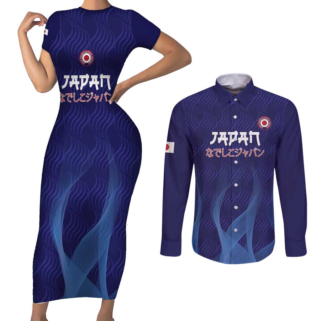 Custom Japan Football Couples Matching Short Sleeve Bodycon Dress and Long Sleeve Button Shirt Go Champions Nadeshiko Japanese - Wonder Print Shop