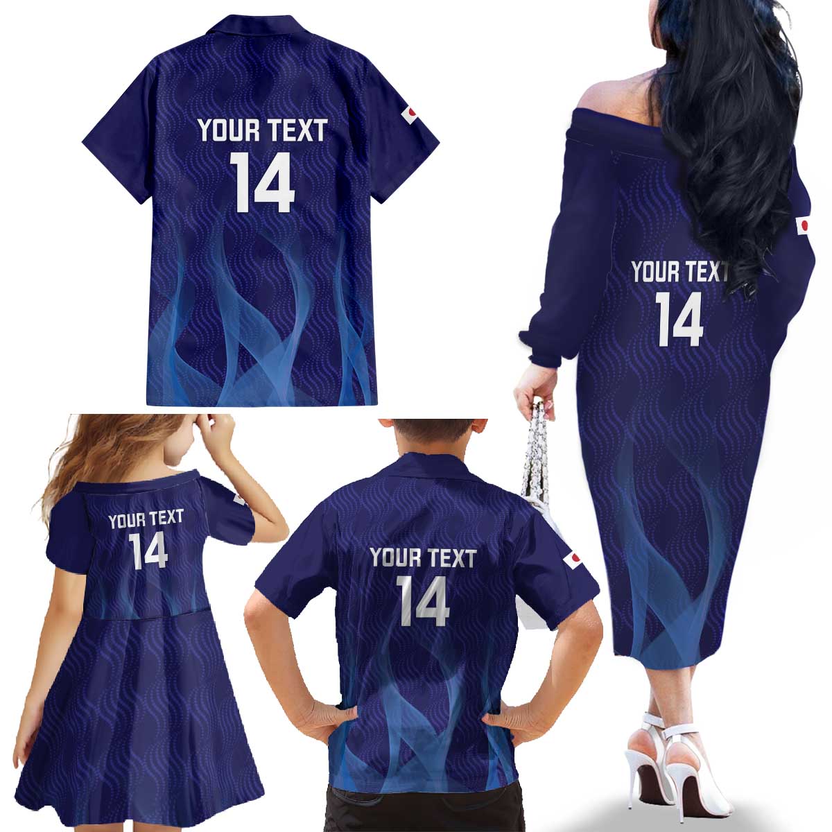 Custom Japan Football Family Matching Off The Shoulder Long Sleeve Dress and Hawaiian Shirt Go Champions Nadeshiko Japanese - Wonder Print Shop