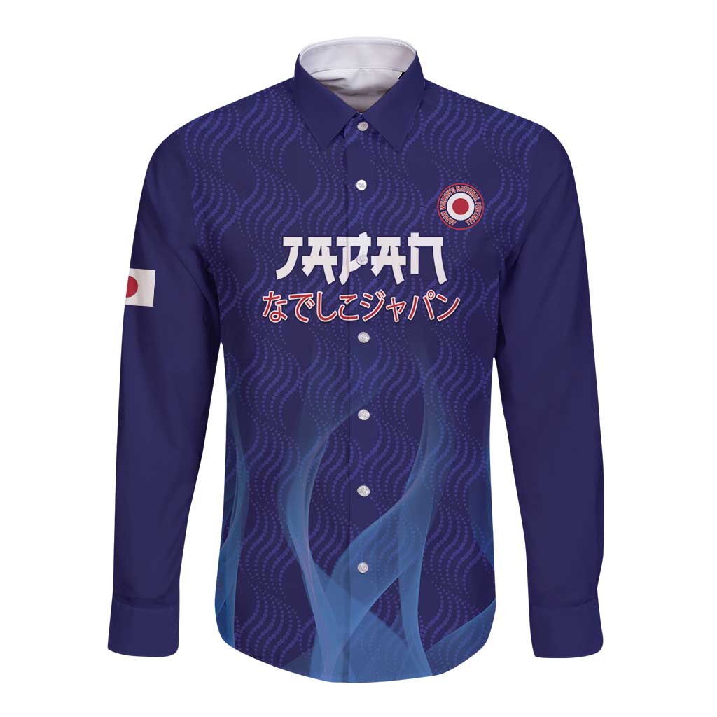 Custom Japan Football Long Sleeve Button Shirt Go Champions Nadeshiko Japanese - Wonder Print Shop