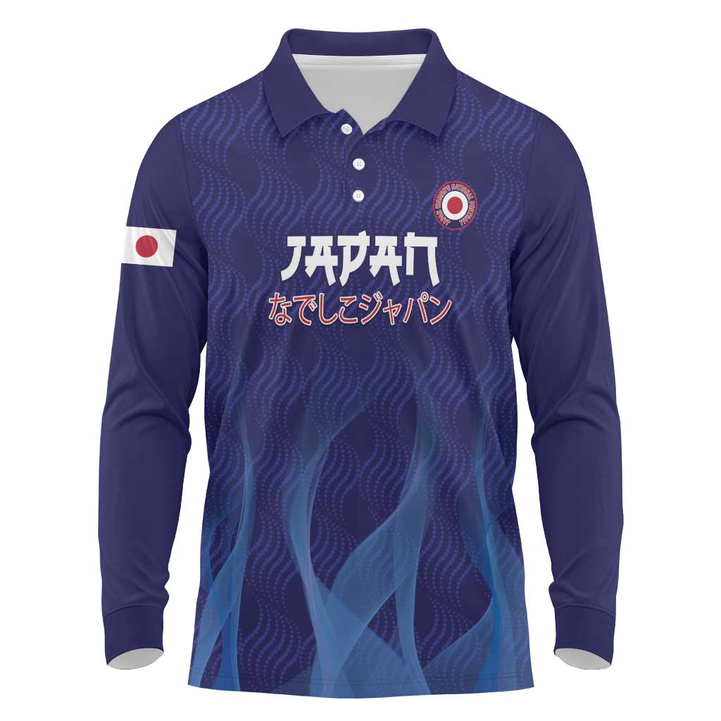 Custom Japan Football Long Sleeve Polo Shirt Go Champions Nadeshiko Japanese - Wonder Print Shop