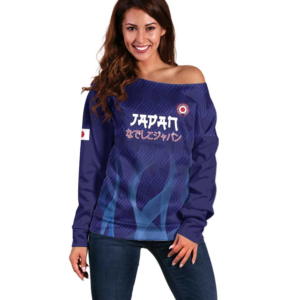 Custom Japan Football Off Shoulder Sweater Go Champions Nadeshiko Japanese - Wonder Print Shop