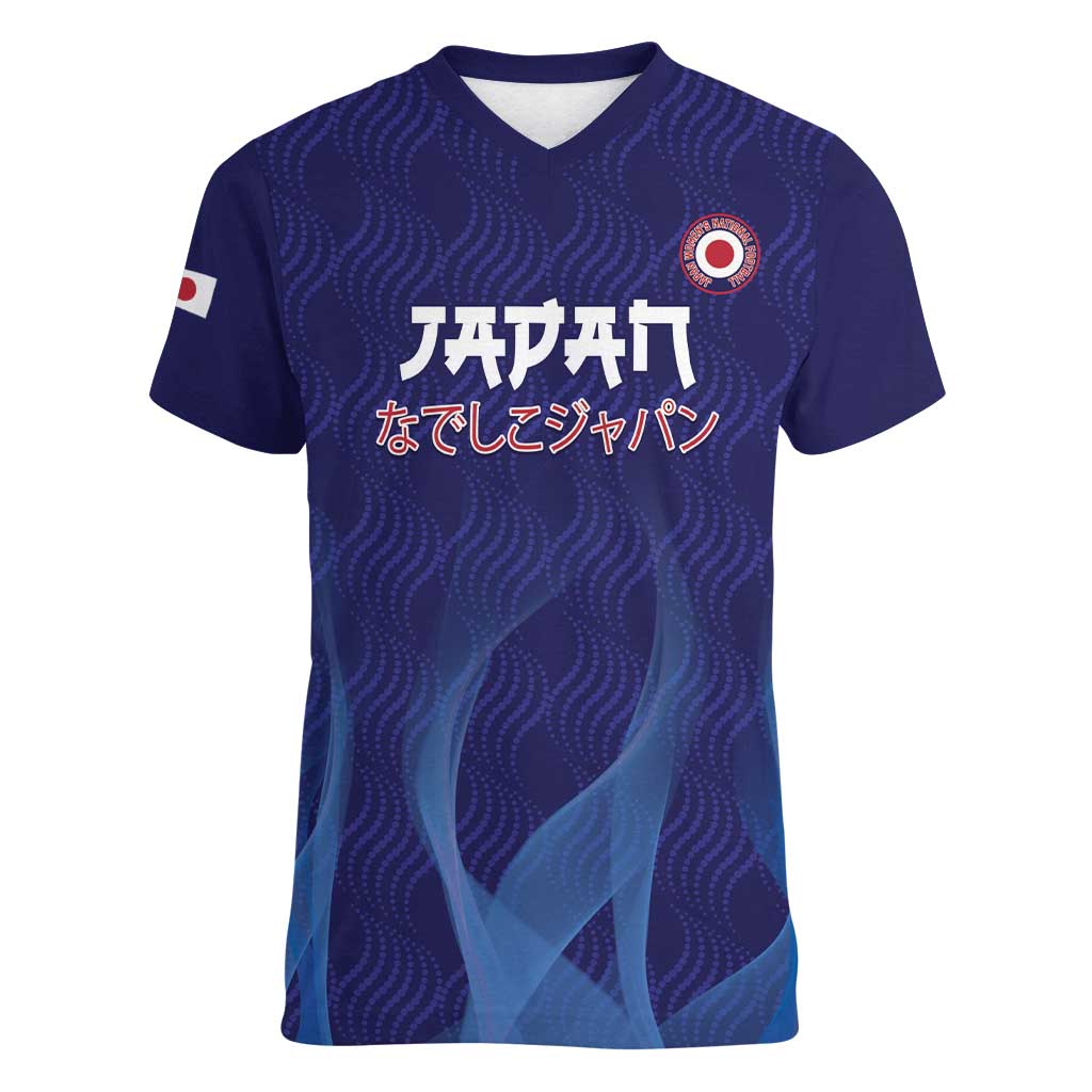 Custom Japan Football Women V-Neck T-Shirt Go Champions Nadeshiko Japanese - Wonder Print Shop