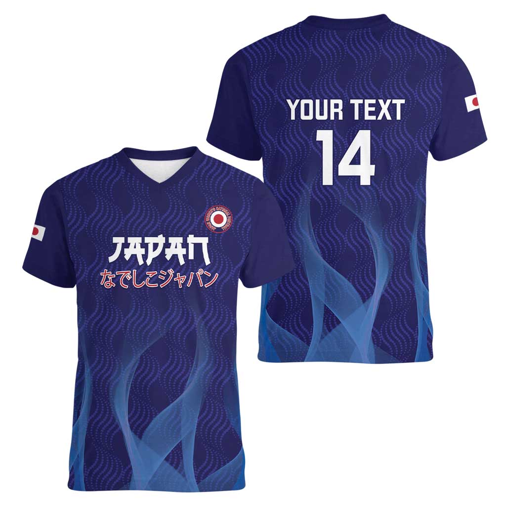 Custom Japan Football Women V-Neck T-Shirt Go Champions Nadeshiko Japanese - Wonder Print Shop