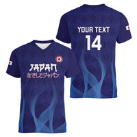 Custom Japan Football Women V-Neck T-Shirt Go Champions Nadeshiko Japanese - Wonder Print Shop