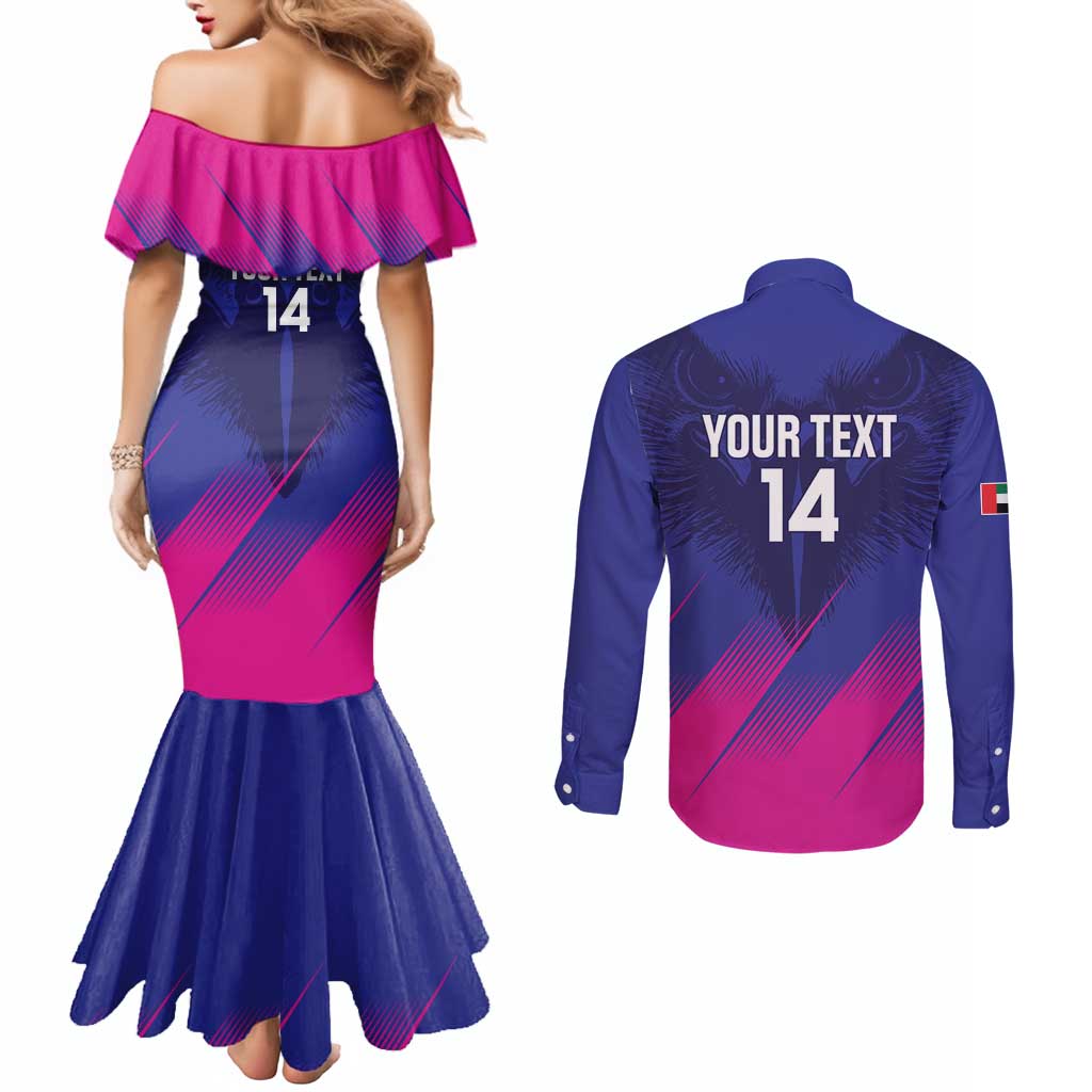 Custom UAE Cricket Couples Matching Mermaid Dress and Long Sleeve Button Shirt Go Champions United Arab Emirates Falcon