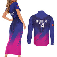 Custom UAE Cricket Couples Matching Short Sleeve Bodycon Dress and Long Sleeve Button Shirt Go Champions United Arab Emirates Falcon - Wonder Print Shop