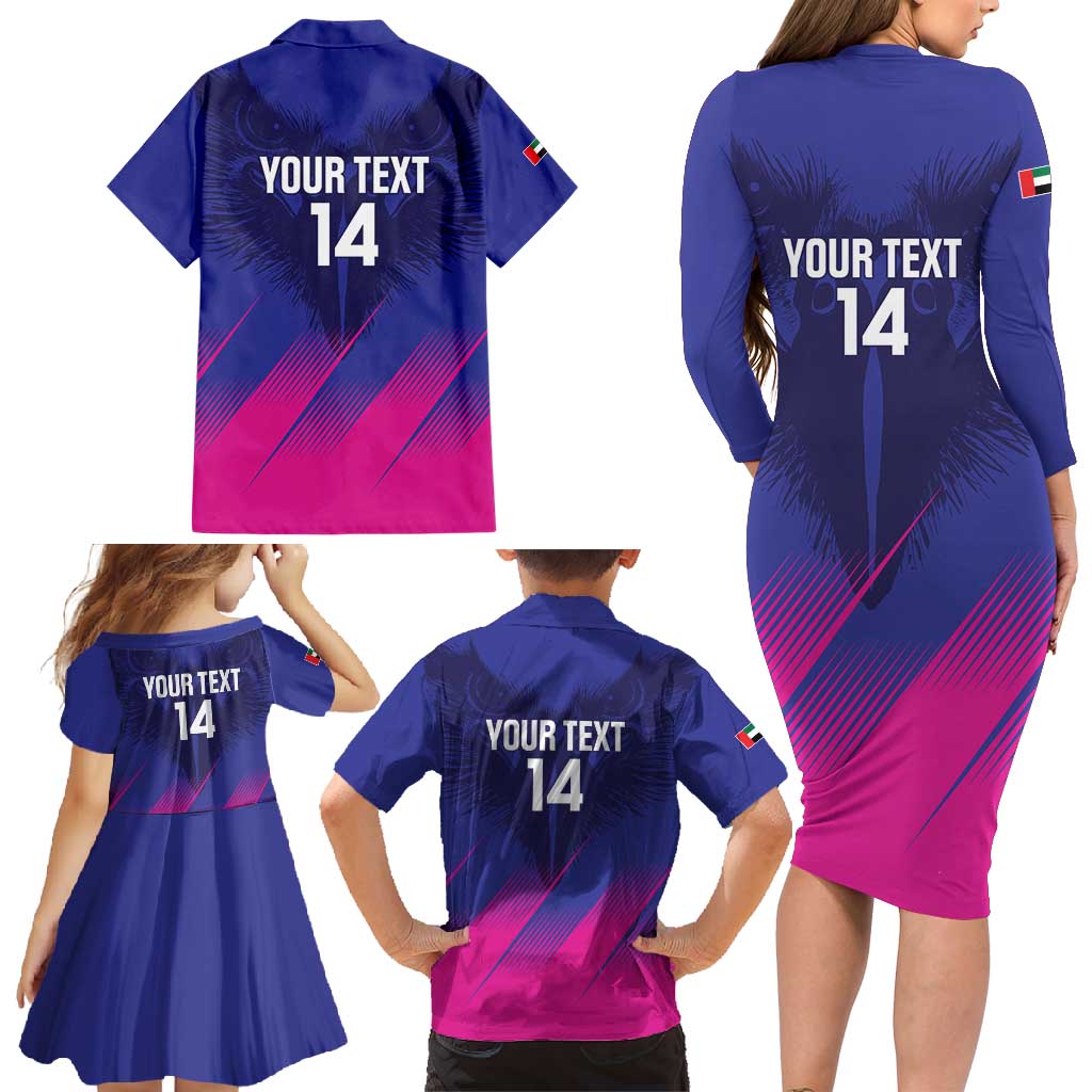 Custom UAE Cricket Family Matching Long Sleeve Bodycon Dress and Hawaiian Shirt Go Champions United Arab Emirates Falcon - Wonder Print Shop