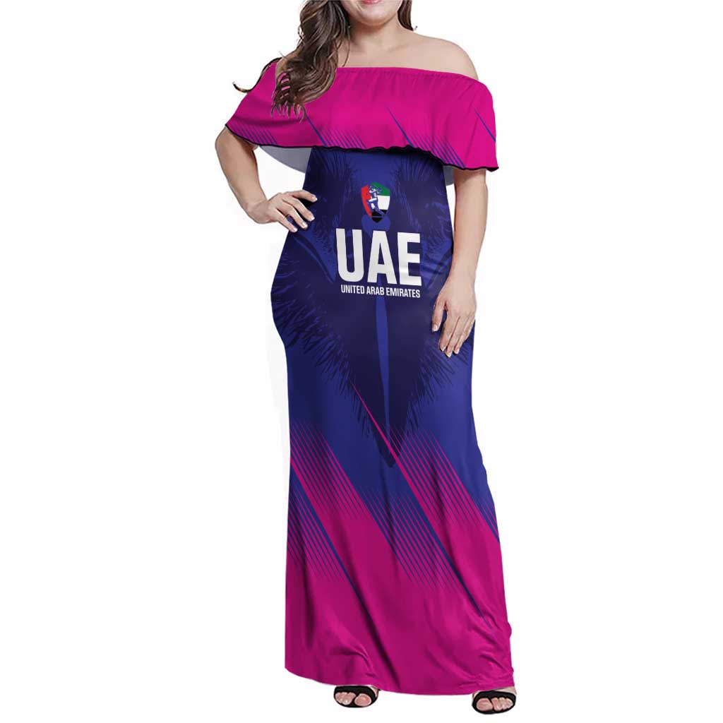 Custom UAE Cricket Family Matching Off Shoulder Maxi Dress and Hawaiian Shirt Go Champions United Arab Emirates Falcon - Wonder Print Shop