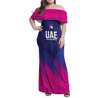 Custom UAE Cricket Family Matching Off Shoulder Maxi Dress and Hawaiian Shirt Go Champions United Arab Emirates Falcon - Wonder Print Shop