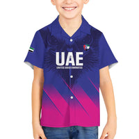 Custom UAE Cricket Family Matching Off Shoulder Short Dress and Hawaiian Shirt Go Champions United Arab Emirates Falcon - Wonder Print Shop
