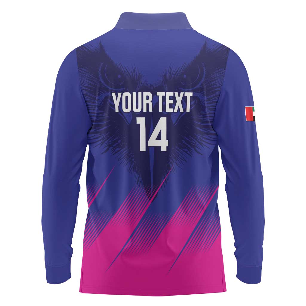 Custom UAE Cricket Long Sleeve Polo Shirt Go Champions United Arab Emirates Falcon - Wonder Print Shop