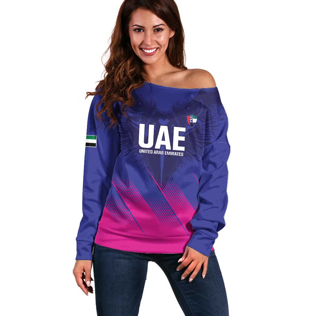 Custom UAE Cricket Off Shoulder Sweater Go Champions United Arab Emirates Falcon - Wonder Print Shop