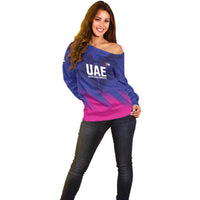 Custom UAE Cricket Off Shoulder Sweater Go Champions United Arab Emirates Falcon - Wonder Print Shop