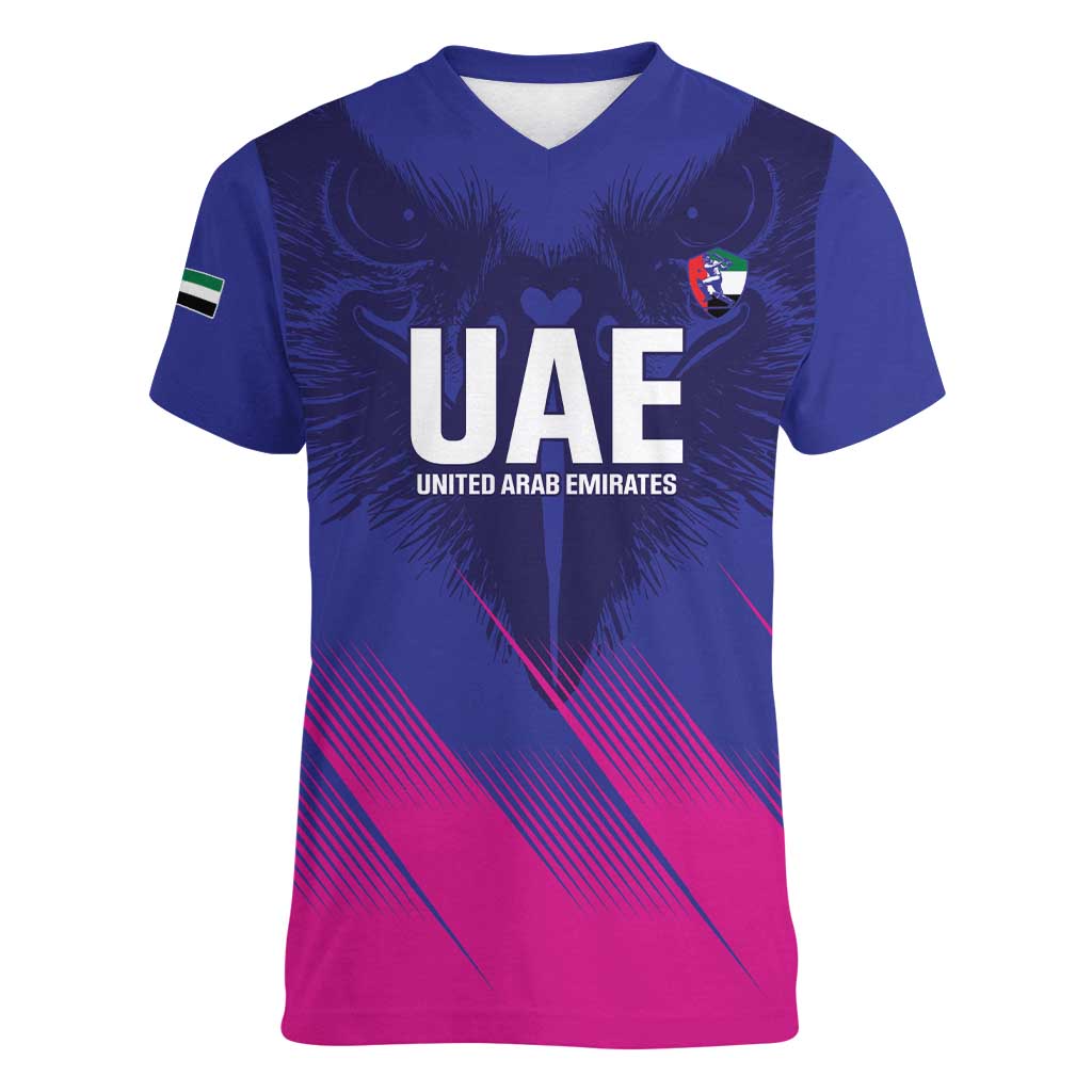 Custom UAE Cricket Women V-Neck T-Shirt Go Champions United Arab Emirates Falcon - Wonder Print Shop