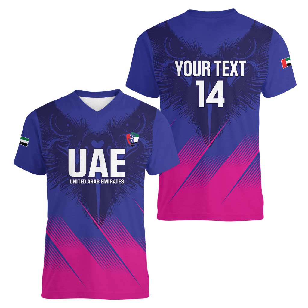 Custom UAE Cricket Women V-Neck T-Shirt Go Champions United Arab Emirates Falcon - Wonder Print Shop