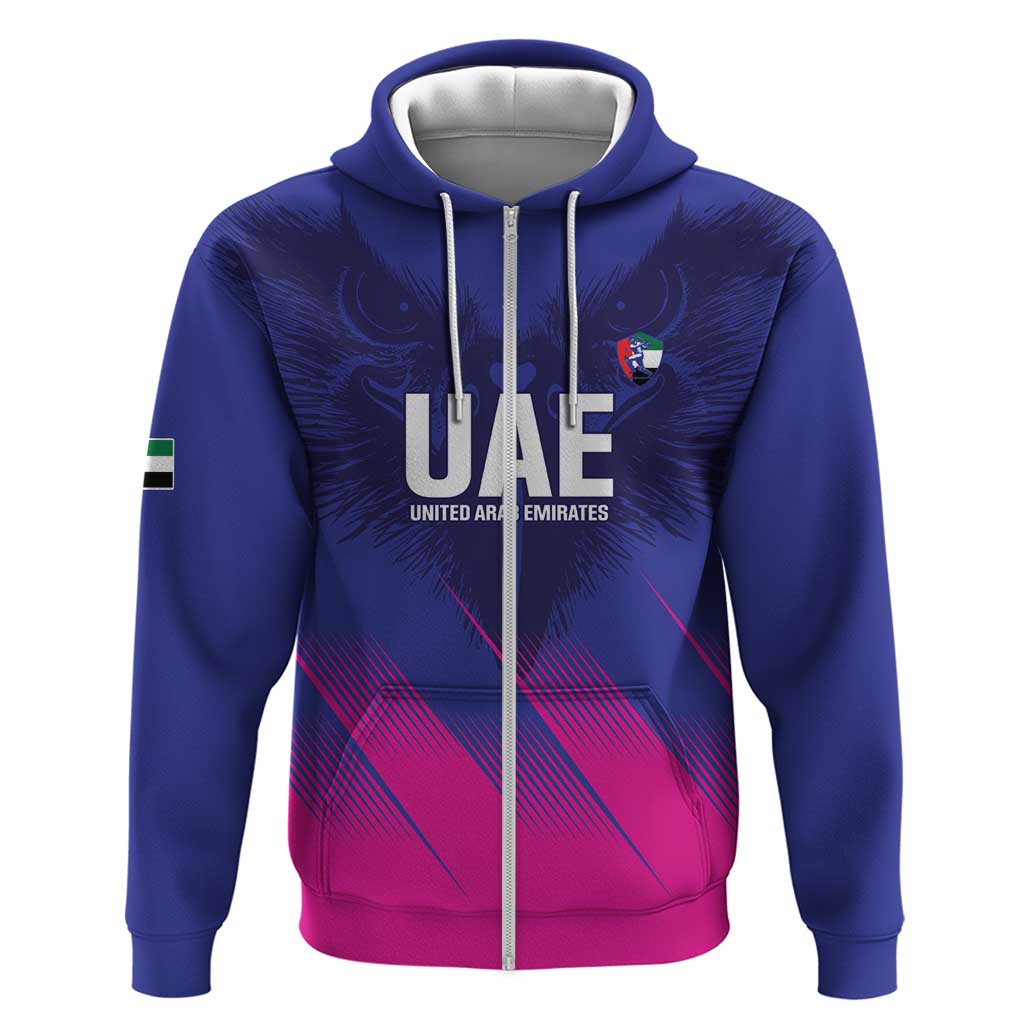 Custom UAE Cricket Zip Hoodie Go Champions United Arab Emirates Falcon - Wonder Print Shop