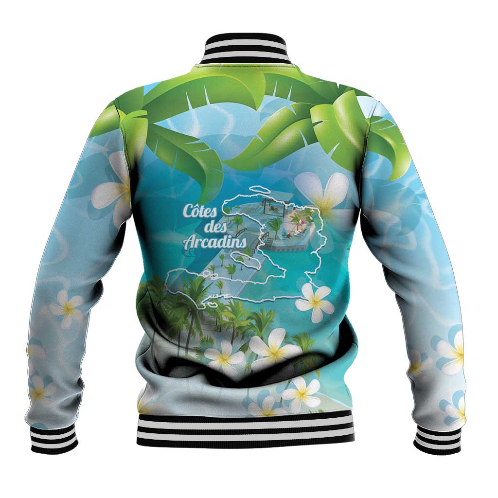 Afro Haiti Cotes des Arcadins Baseball Jacket Ayiti Map With Royal Palm Plumeria - Wonder Print Shop
