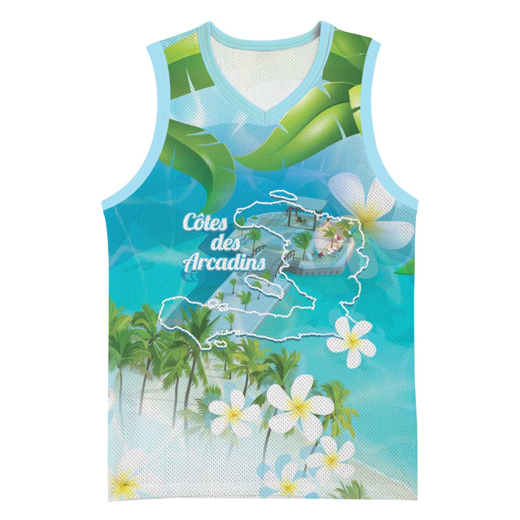 Afro Haiti Cotes des Arcadins Basketball Jersey Ayiti Map With Royal Palm Plumeria - Wonder Print Shop