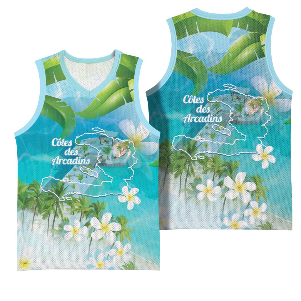 Afro Haiti Cotes des Arcadins Basketball Jersey Ayiti Map With Royal Palm Plumeria - Wonder Print Shop