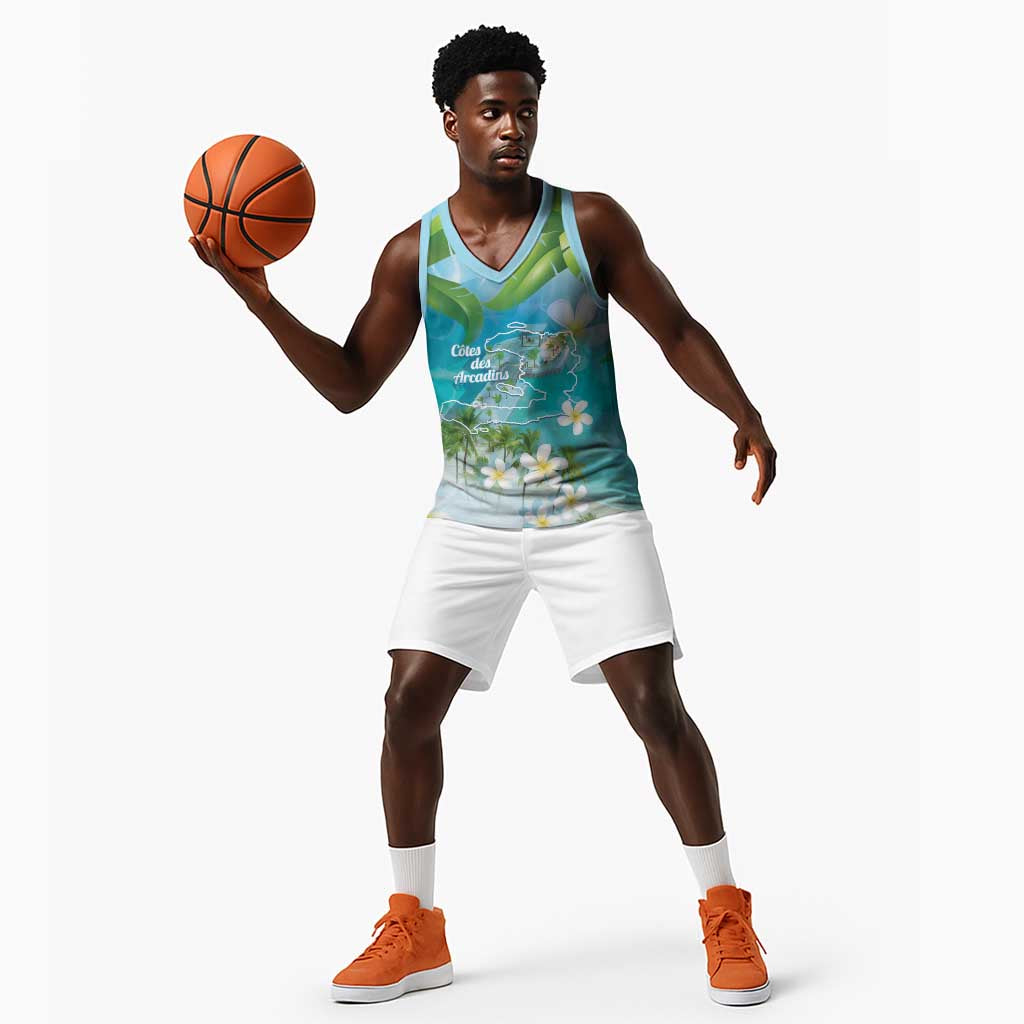 Afro Haiti Cotes des Arcadins Basketball Jersey Ayiti Map With Royal Palm Plumeria - Wonder Print Shop