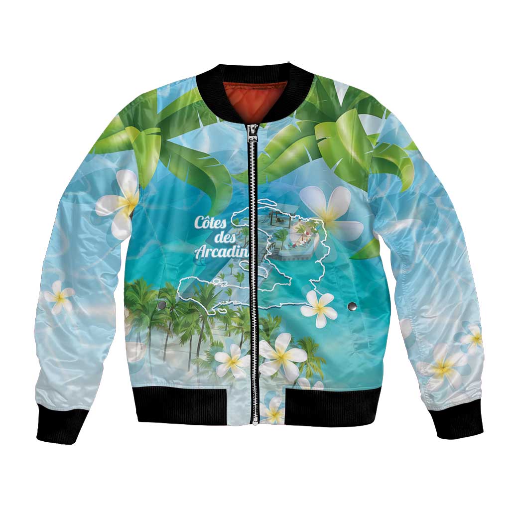 Afro Haiti Cotes des Arcadins Bomber Jacket Ayiti Map With Royal Palm Plumeria - Wonder Print Shop