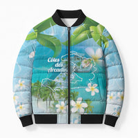 Afro Haiti Cotes des Arcadins Bomber Puffer Jacket Ayiti Map With Royal Palm Plumeria - Wonder Print Shop
