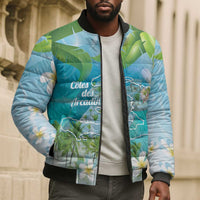 Afro Haiti Cotes des Arcadins Bomber Puffer Jacket Ayiti Map With Royal Palm Plumeria - Wonder Print Shop