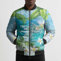 Afro Haiti Cotes des Arcadins Bomber Puffer Jacket Ayiti Map With Royal Palm Plumeria - Wonder Print Shop