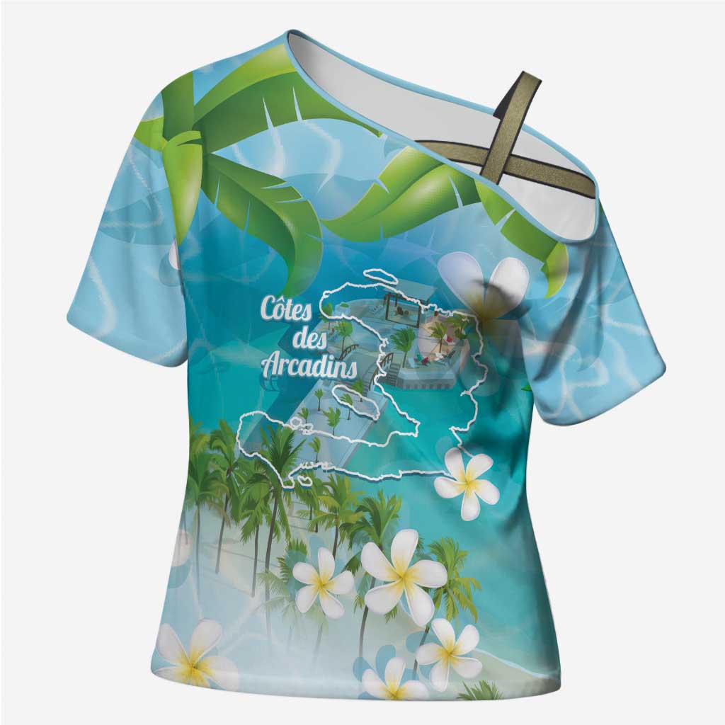 Afro Haiti Cotes des Arcadins Cross Shoulder Shirt Ayiti Map With Royal Palm Plumeria - Wonder Print Shop