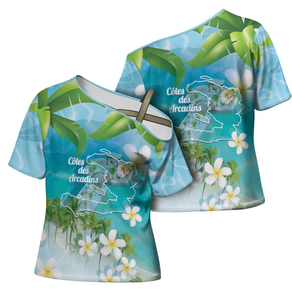 Afro Haiti Cotes des Arcadins Cross Shoulder Shirt Ayiti Map With Royal Palm Plumeria - Wonder Print Shop
