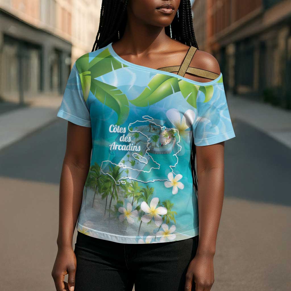 Afro Haiti Cotes des Arcadins Cross Shoulder Shirt Ayiti Map With Royal Palm Plumeria - Wonder Print Shop