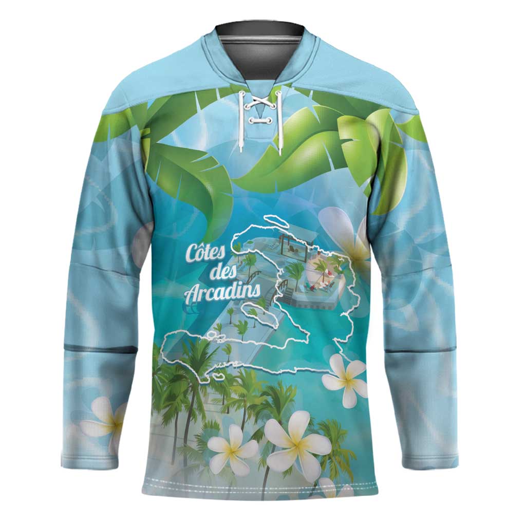 Afro Haiti Cotes des Arcadins Hockey Jersey Ayiti Map With Royal Palm Plumeria - Wonder Print Shop