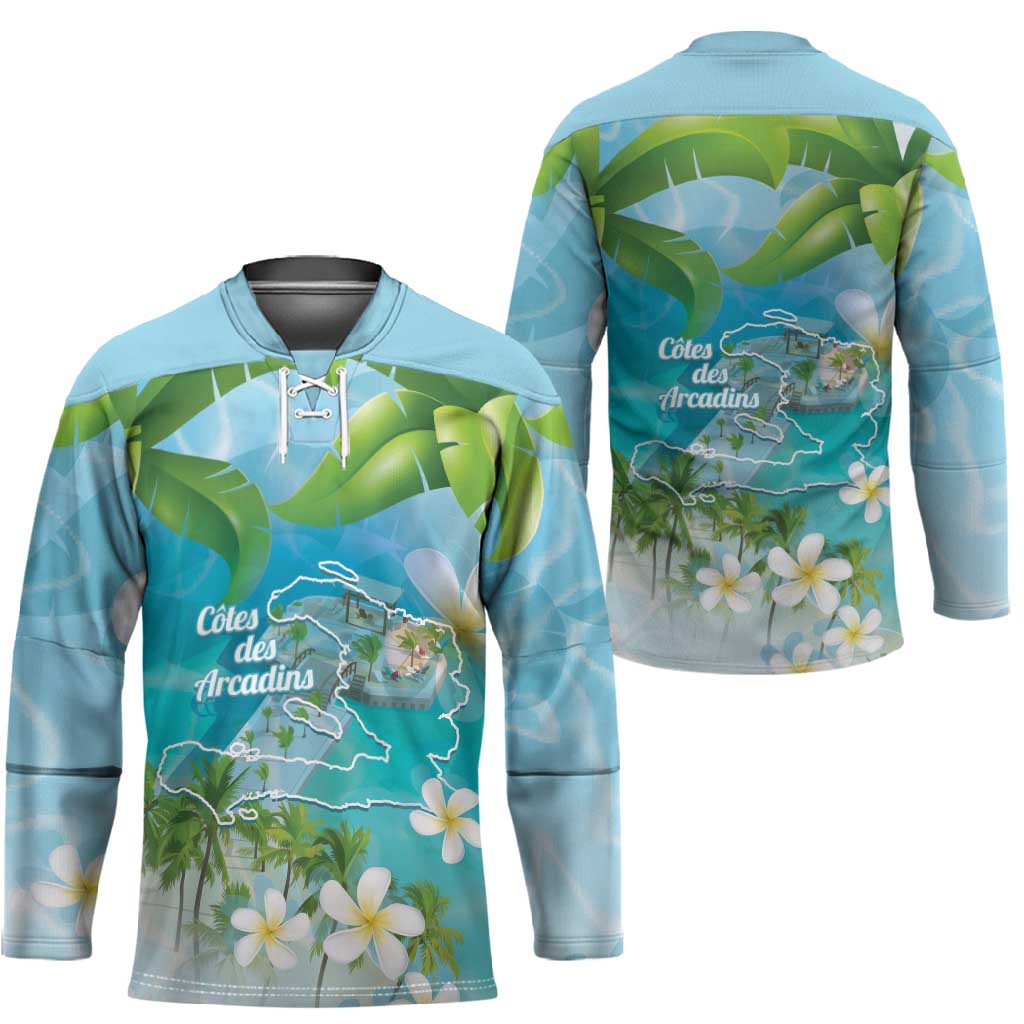 Afro Haiti Cotes des Arcadins Hockey Jersey Ayiti Map With Royal Palm Plumeria - Wonder Print Shop