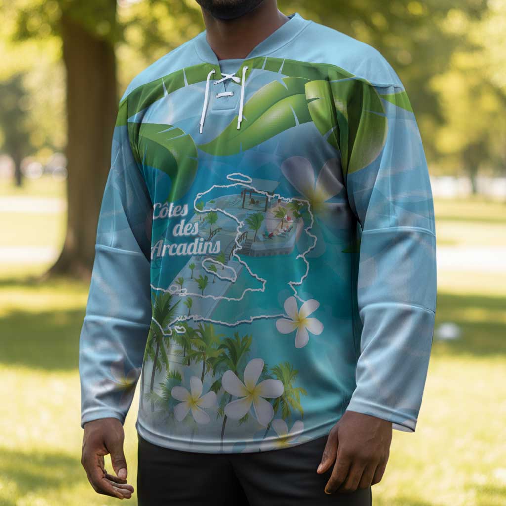 Afro Haiti Cotes des Arcadins Hockey Jersey Ayiti Map With Royal Palm Plumeria - Wonder Print Shop