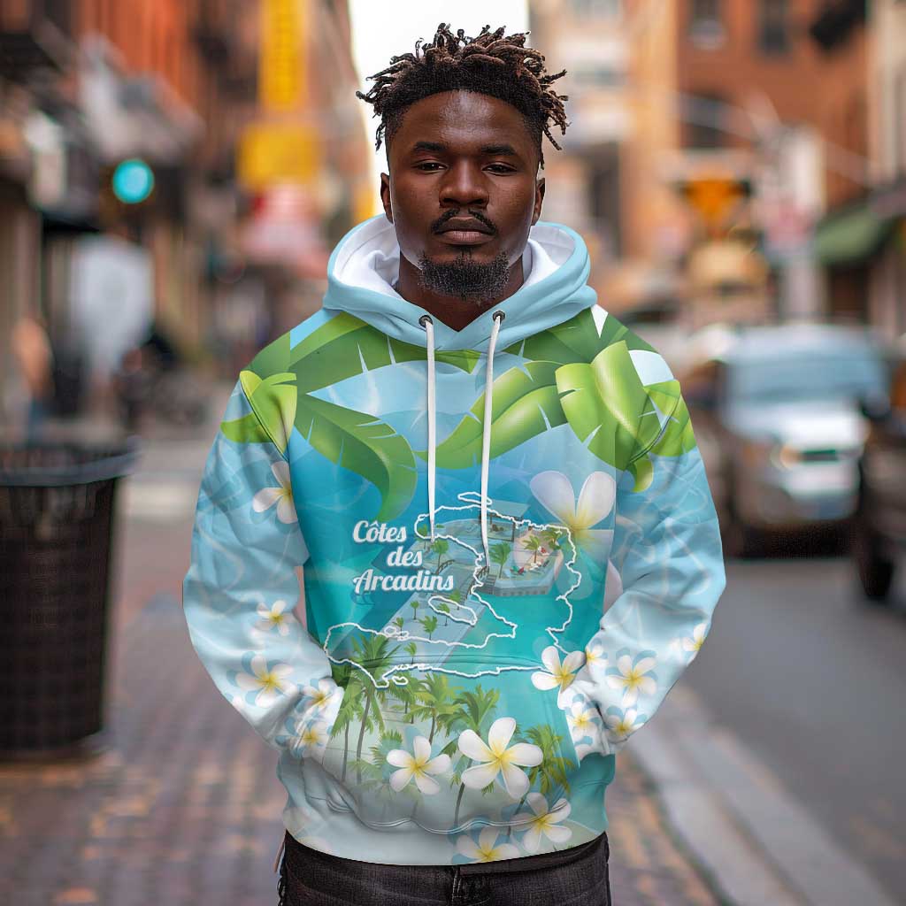 Afro Haiti Cotes des Arcadins Hoodie Ayiti Map With Royal Palm Plumeria - Wonder Print Shop
