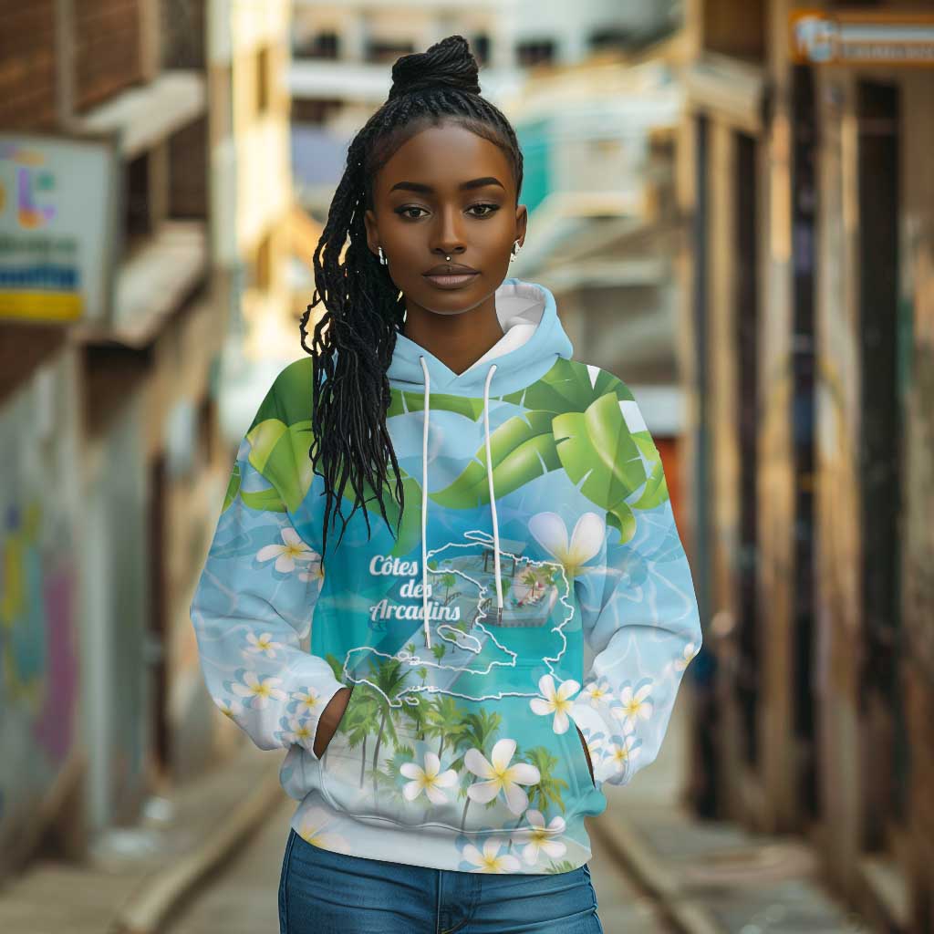 Afro Haiti Cotes des Arcadins Hoodie Ayiti Map With Royal Palm Plumeria - Wonder Print Shop